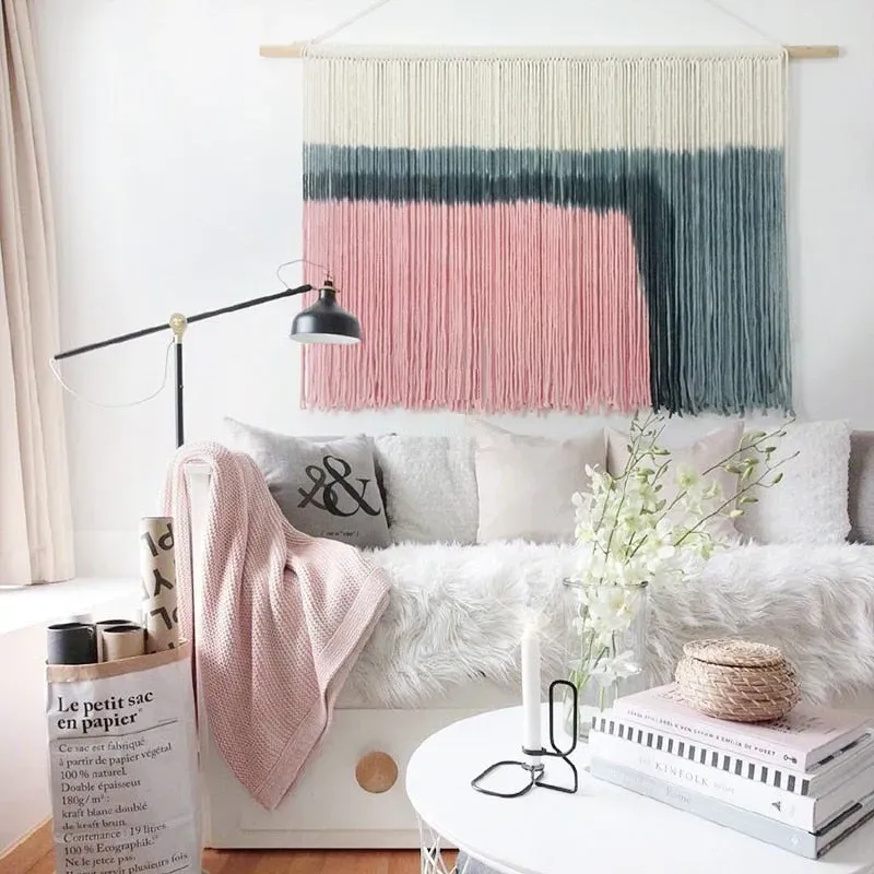 Macrame Meu tapiserie macrame roz 75x120cm bumbac