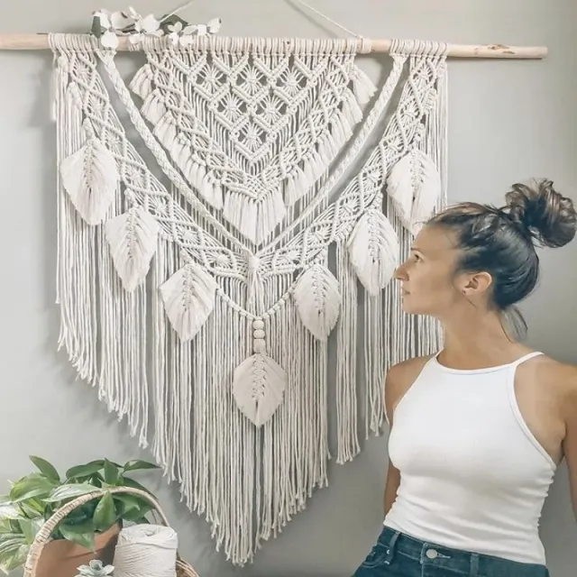 Macrame Meu macrame perete pene 115x100 cm alb