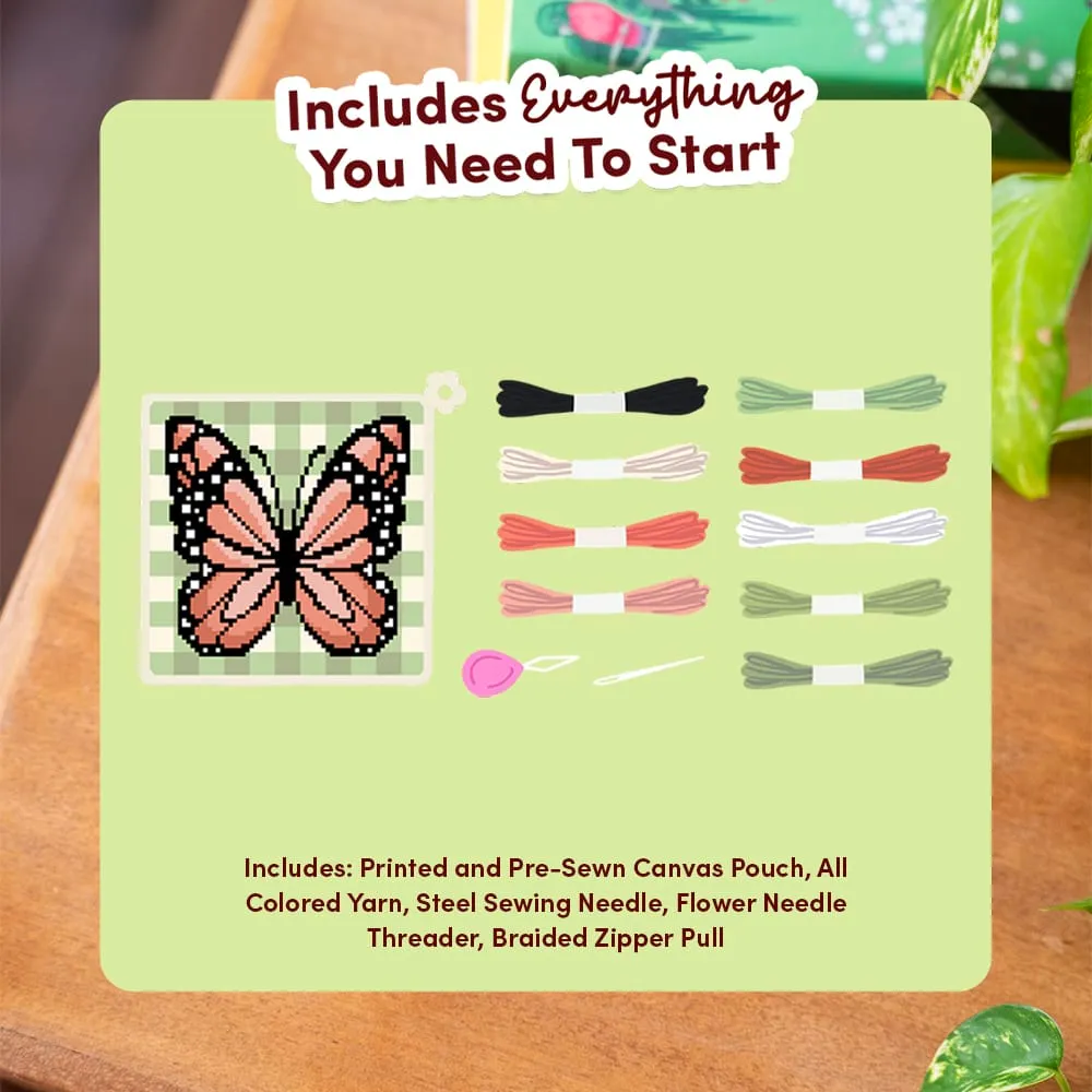 Craft Club Gingham Butterfly kit broderie portfard 12x12 cm începători