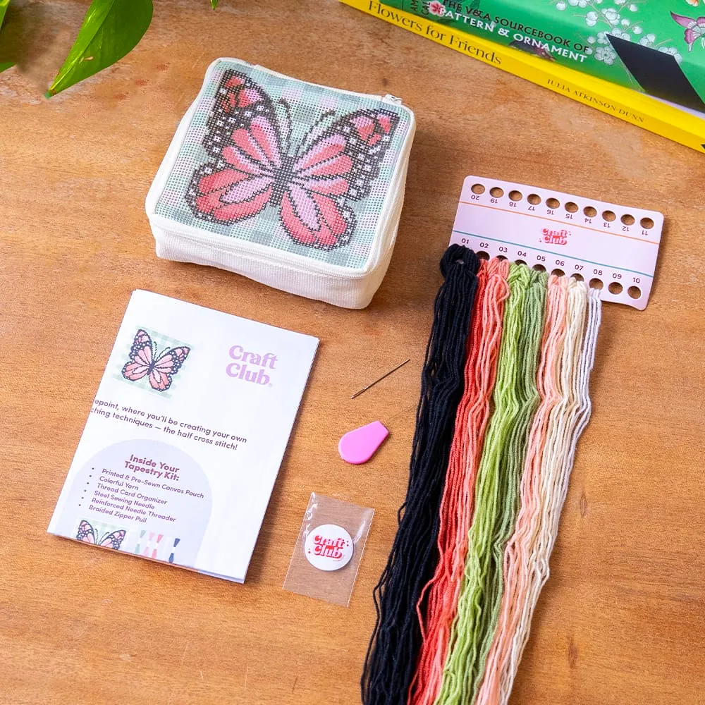 Craft Club Gingham Butterfly kit broderie portfard 12x12 cm începători