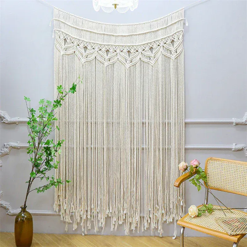 Macrame Meu perdea ușă macrame albă bumbac