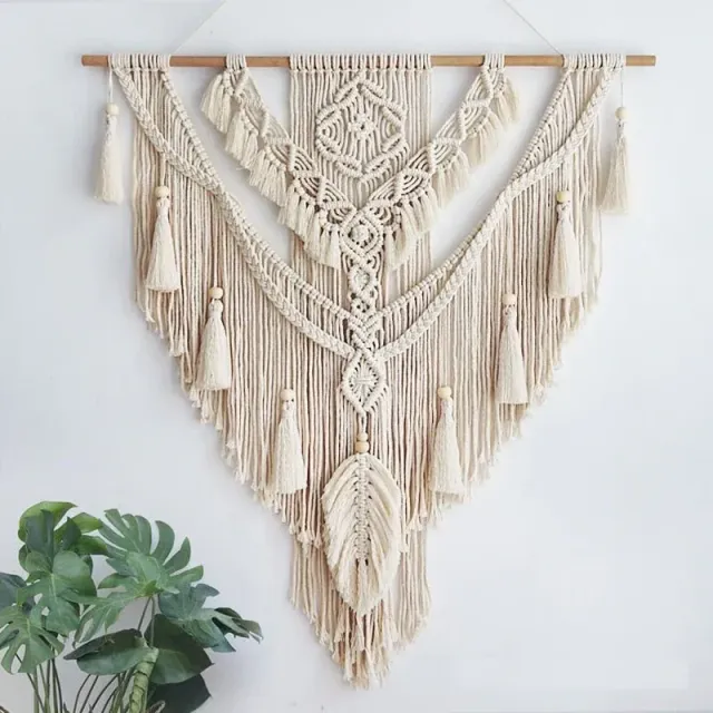 Macrame Meu decor frunza macrame bumbac 95x75cm ciucuri