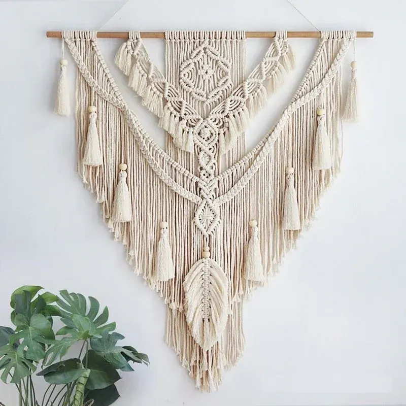 Macrame Meu decor frunza macrame bumbac 95x75cm ciucuri