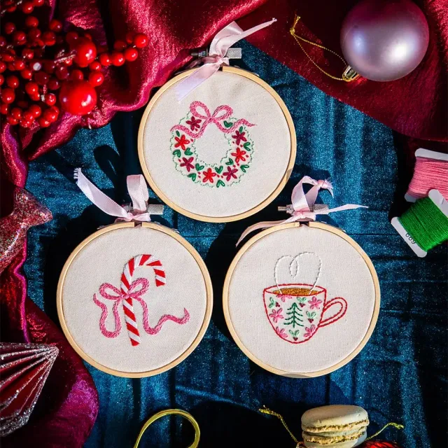 Craft Club Tinsel & Tea kit broderie minis Crăciun 3 buc începători