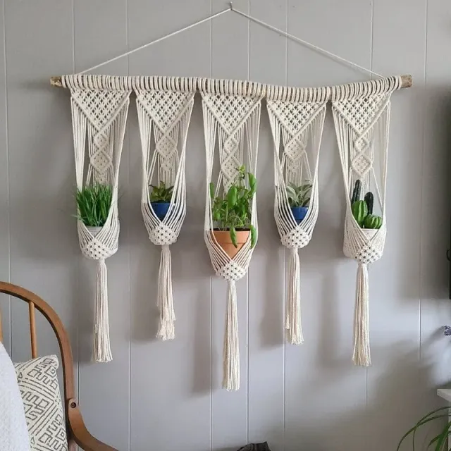 Macrame Meu suport plante macrame bumbac 5 ghivece