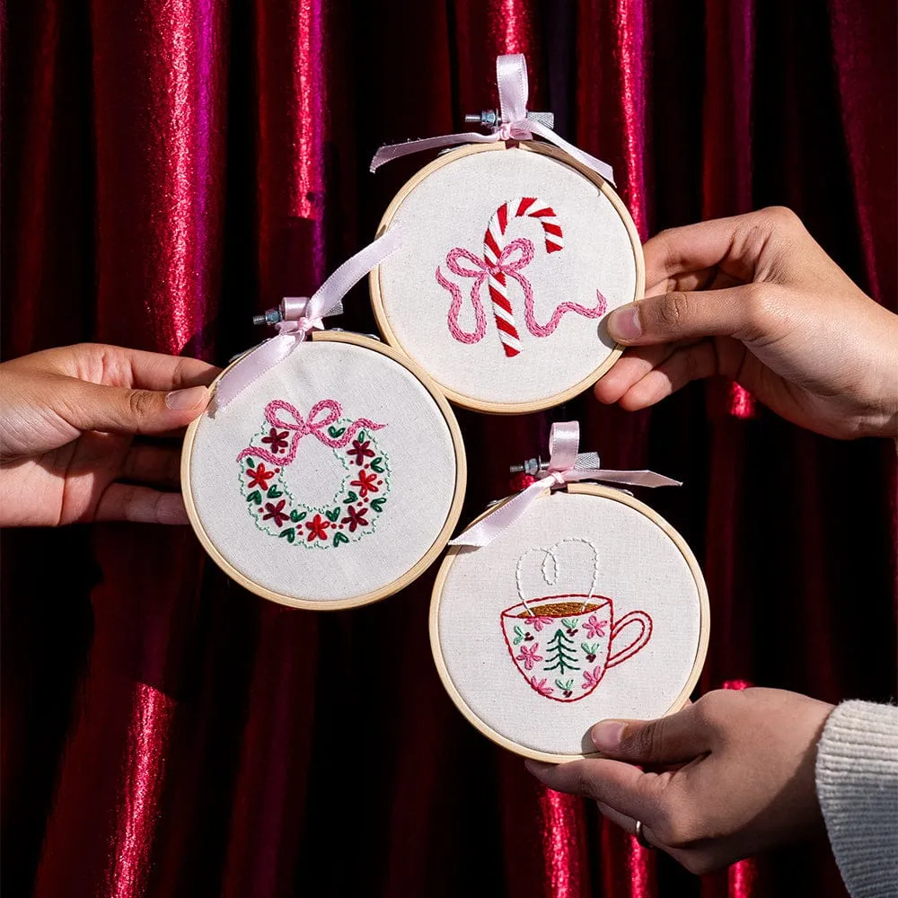 Craft Club Tinsel & Tea kit broderie minis Crăciun 3 buc începători